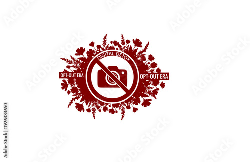 Wildflower Camera Prohibition Sign Sticker Silhouette. Opt-Out Era and Digital Detox Concept Mindful Lifestyle Vector.