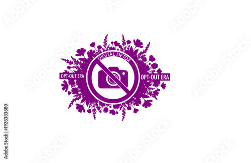 Wildflower Camera Prohibition Sign Sticker Silhouette. Opt-Out Era and Digital Detox Concept Mindful Lifestyle Vector.