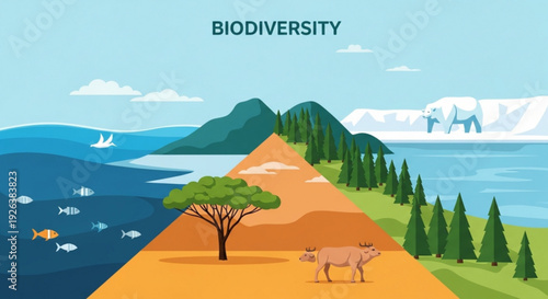 Vibrant ecosystems showcase biodiversity in ocean, desert, forest, and Arctic