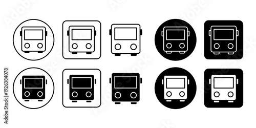 Bus Transport Icon Public Transit Vehicle Travel Symbol Set