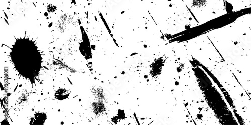 Black Ink Splatter Grunge Texture Abstract Background Vector Distressed Paint Droplets and Brush Strokes Overlay Design