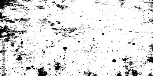 Black and White Extreme Grunge Texture Vector Distressed Overlay Background with Ink Splatter and Scratch Marks