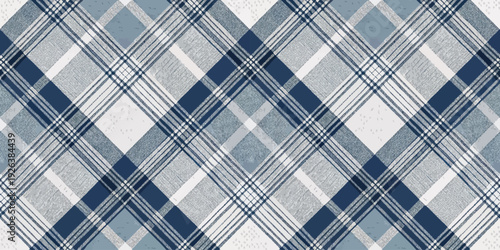 A close-up view of a textured plaid fabric with a muted color palette. Vector