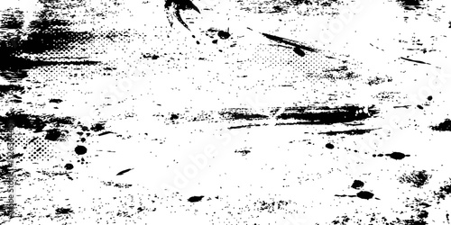 Abstract Black Grunge Texture Overlay Background Vector with Distressed Scratches Splatters and Halftone Dots