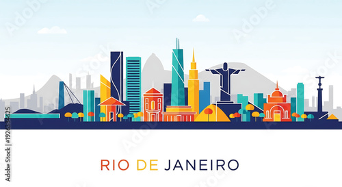 Vibrant Rio de Janeiro cityscape with iconic landmarks and colorful buildings