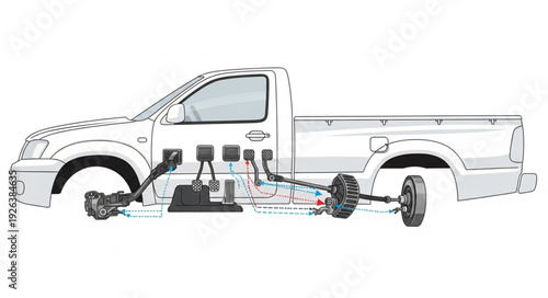 Pickup Truck Technical Illustration Side View.