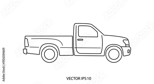 Pickup Truck Vector Illustration Side View.