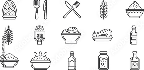Collection of food and drink icons isolated on transparent background