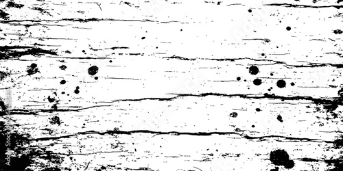 Black and white distressed wood grain texture overlay with ink splatters grunge background