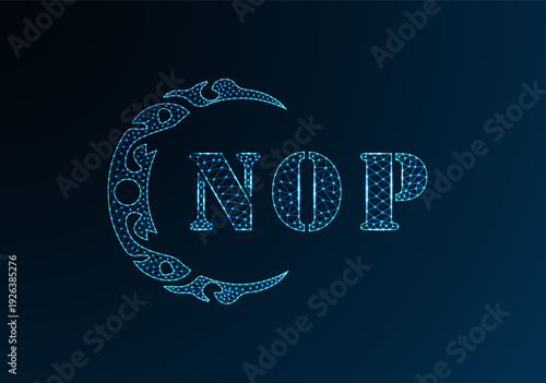 Low poly letter logo NOP design. NOP letter logo low poly vector design on blue color gradient background. NOP logo low poly design