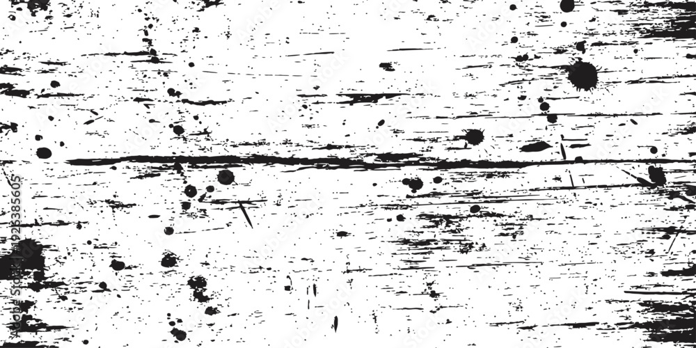 Fototapeta premium Distressed wood scratch overlay grunge texture background Black ink splatter dirt effect on white surface