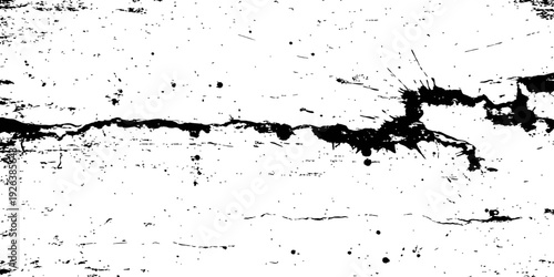 Abstract Black Ink Splatter and Horizontal Crack Grunge Overlay Texture