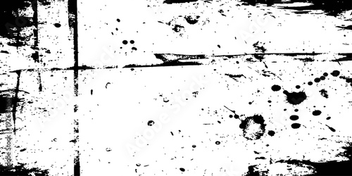 Black and white grunge texture distressed background with paint splatters scratches and ink drops overlay vector