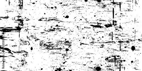 Black and White Grunge Distressed Texture Background Vector Overlay with Ink Splatter and Scratches