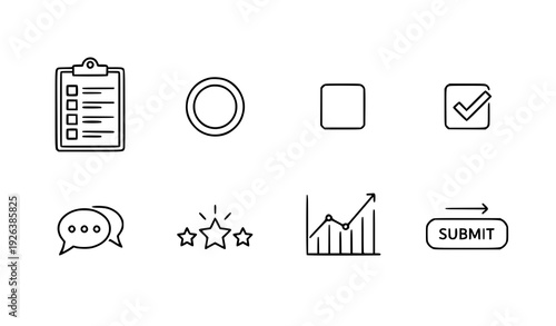 Questionnaire feedback form outline icons vector set