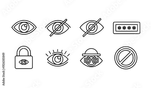 Eye visible hidden access outline icon vector set