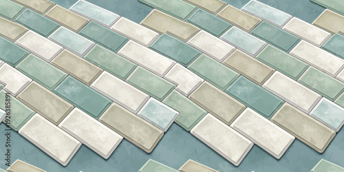 A close-up view of light blue and white mosaic tiles arranged in a geometric pattern Vector
