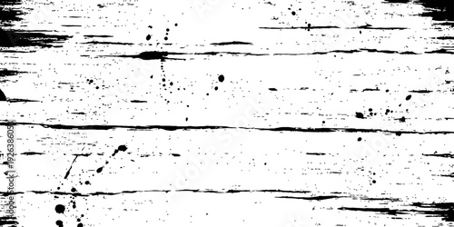 Abstract Distressed Texture with Horizontal Scratches and Ink Splatters Black and White Grunge Overlay