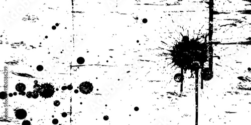 Black ink splatter grunge texture background vector Distressed paint stains drops and scratches overlay design element