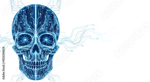 Blue Human Skull Anatomy Illustration.