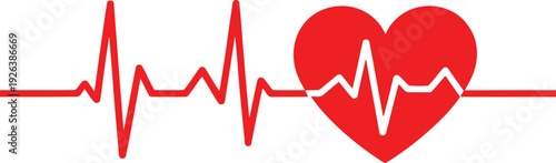 A red heart with an electrocardiogram line