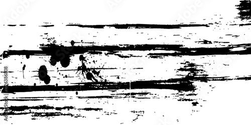 Black and white grunge texture vector with horizontal distressed brush strokes and messy ink splatters abstract background element