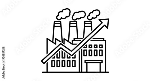 Factory Industrial Building Icon Vector – Manufacturing Plant Line Art Illustration