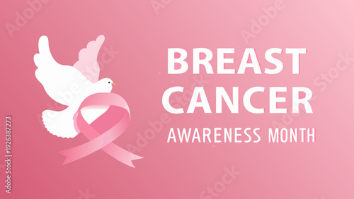 A white dove carrying a pink ribbon for breast cancer awareness