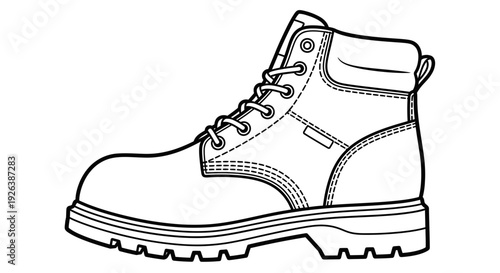 Work Safety Boot Vector Illustration – Construction Leather Shoe Line Art Icon