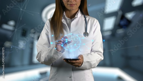 Doctor interacting with digital brain network