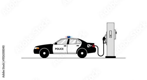 Police Car Refueling at Gas Pump.