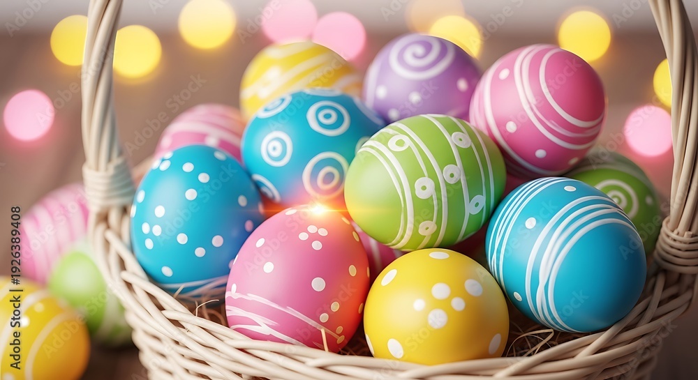 Fototapeta premium Easter sunday christian celebration with colorful decorated eggs in a basket