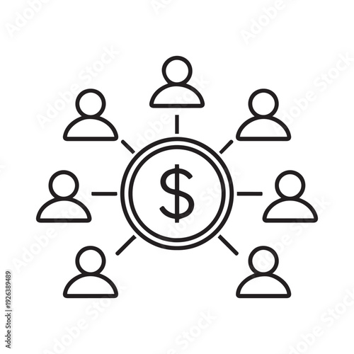 Networking Connected Group icon, Mutual funds vector, Salary icon, network line filled icon, crowd funding icon, Shareholders Vector symbol, investor icon element design, Referrals dollar vector