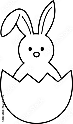 Easter Bunny Hatching from Egg Outline Vector Illustration.
Cute Rabbit in Cracked Eggshell Coloring Page Template.
Simple Black Line Easter Bunny Egg Icon Isolated.
Transparent background. svg.