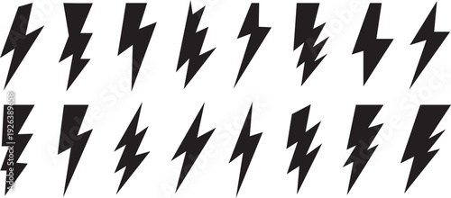 Black lightning bolt icons collection simple flat silhouette vector illustration
