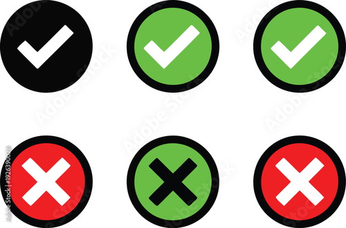 A set of checkmark and cross icons in different colors