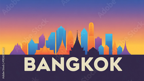 Vibrant Bangkok cityscape at sunset with modern skyscrapers and traditional temples