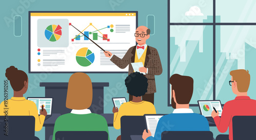 Businessman presenting data to group of people.