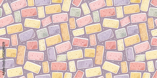 A mosaic of irregularly shaped bricks in a patchwork pattern with varied colors Vector