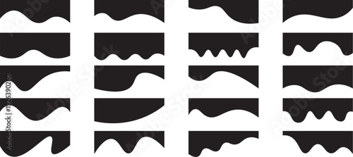Black wave banner collection vector, abstract flowing header silhouette shapes set