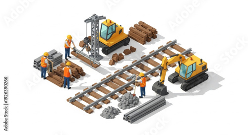 Railway Construction Site with Machinery.