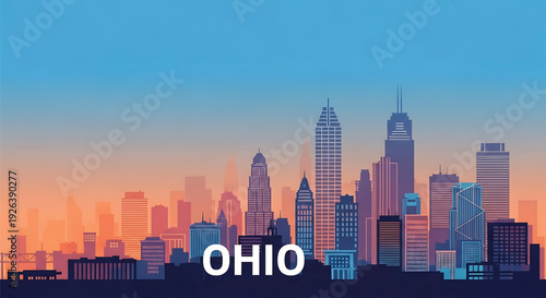 Vibrant Ohio cityscape at sunset with modern skyscrapers