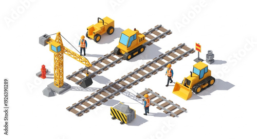 Railway Construction Site with Machines.