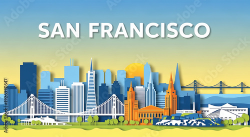 Vibrant San Francisco cityscape with iconic landmarks illustration