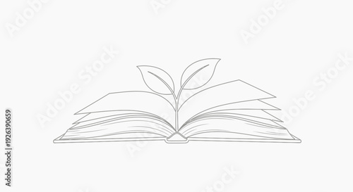 Open Book with Growing Plant Symbolizing Knowledge, Growth, and Education