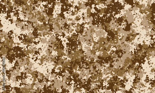 Abstract desert camouflage pattern.  Versatile digital texture ideal for backgrounds, textiles, or militarythemed designs.  Earthy tones create a sense of concealment and natural blending.