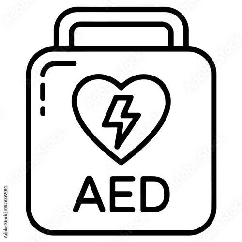 Automated external defibrillator icon with heart and handle