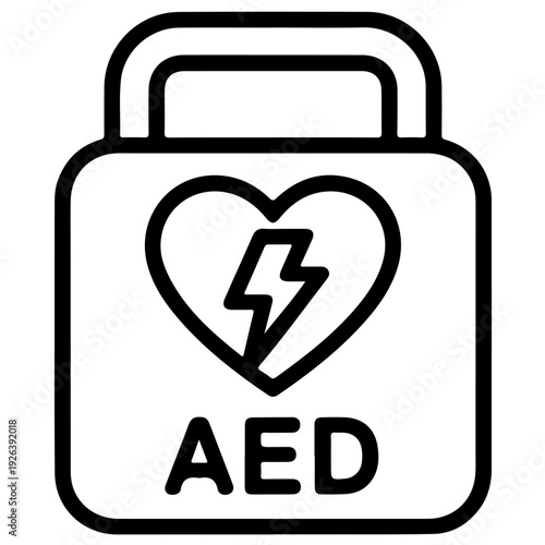 Automated external defibrillator icon with heart and lightning bolt