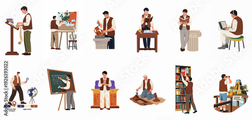 Historian and archaeologist engaged in various research, study, and excavation activities to uncover ancient civilizations and knowledge.