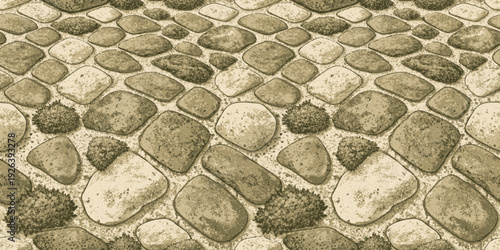 A textured cobblestone path under a muted, overcast sky Vector